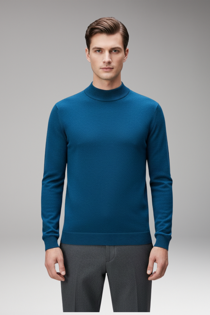 Men's Pullover Shirt with Crew Neck and Straight Hem