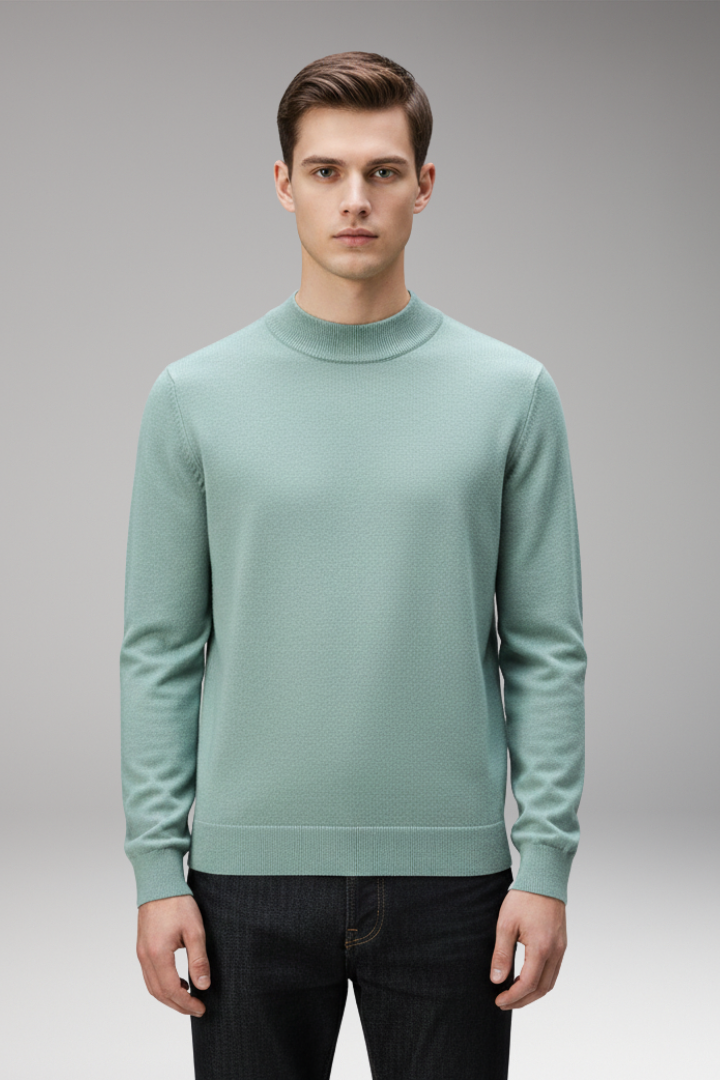 Men's Pullover Shirt with Crew Neck and Straight Hem
