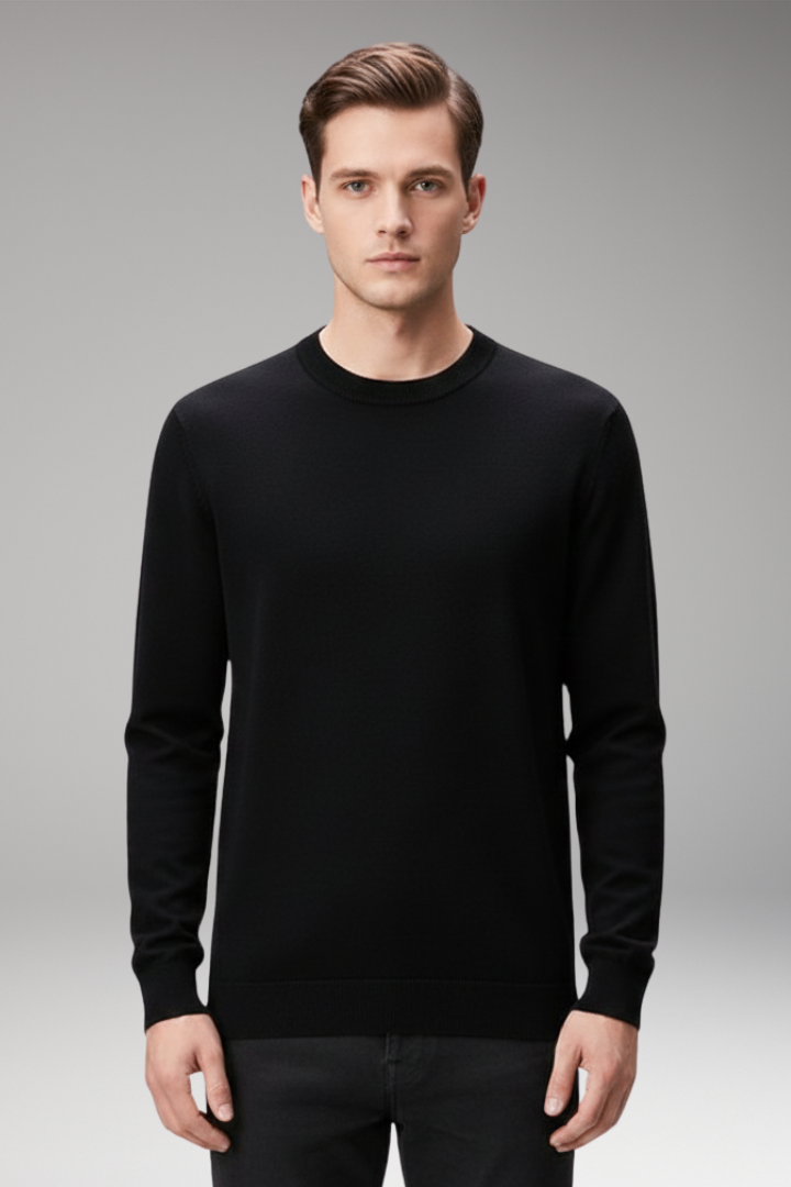 Men's Pullover Shirt with Crew Neck and Straight Hem
