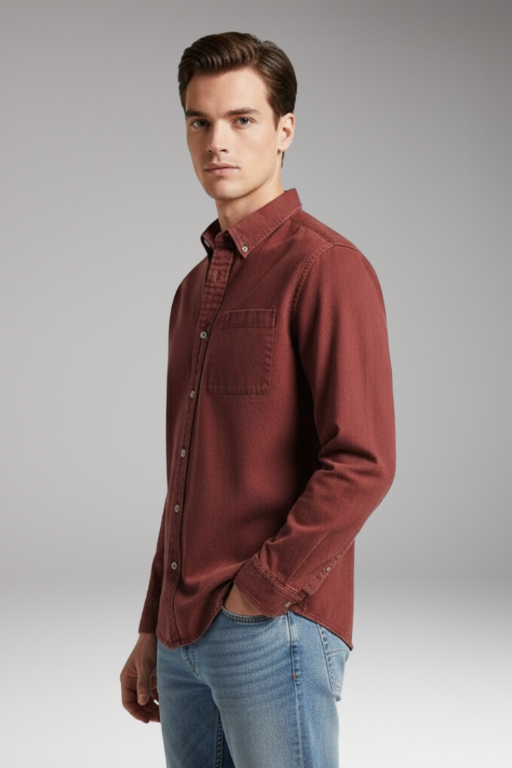 Men's Shirt with Notched Collar and Button Front