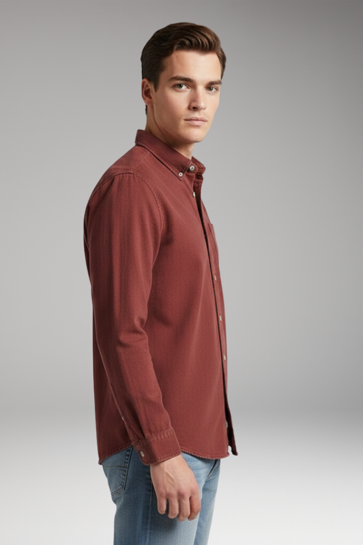 Men's Shirt with Notched Collar and Button Front