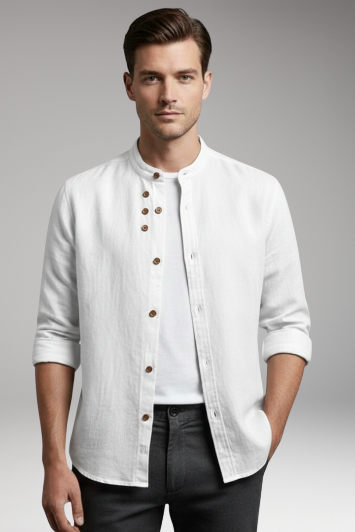Men’s Shirt with Stand Collar and Button Front