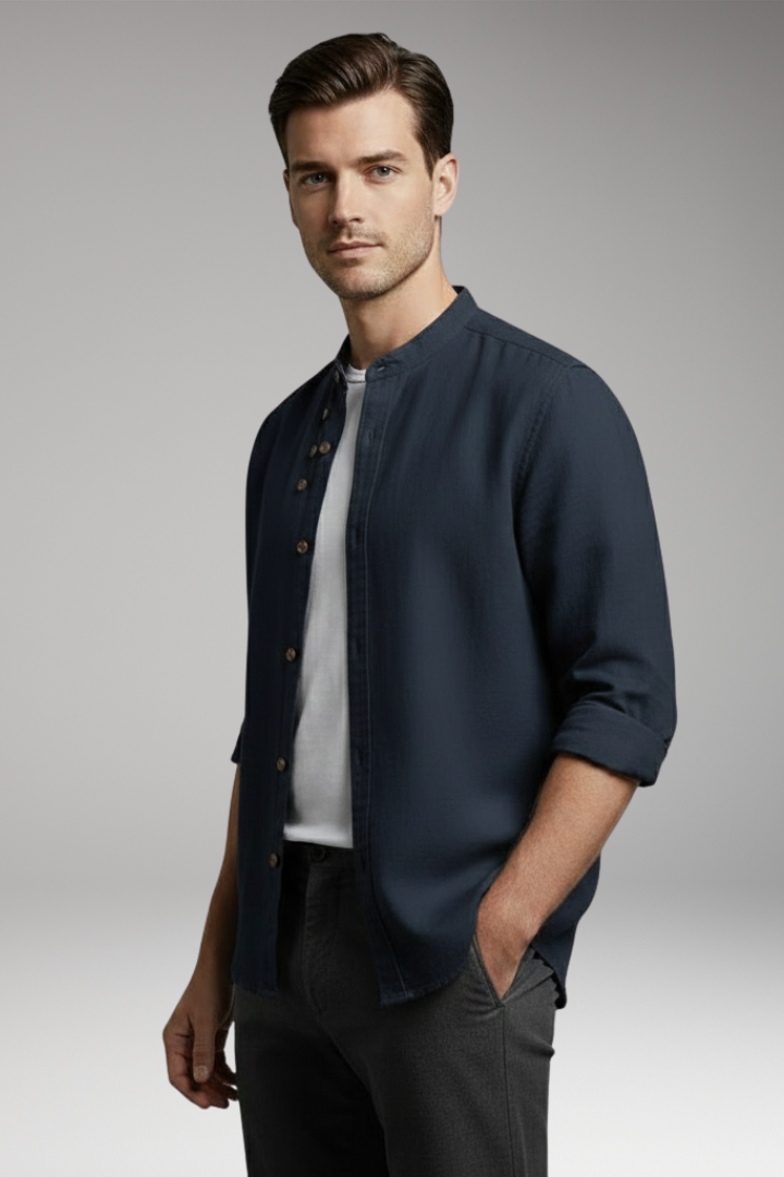 Men’s Shirt with Stand Collar and Button Front