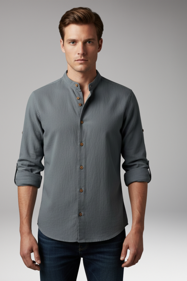 Men’s Shirt with Stand Collar and Button Front
