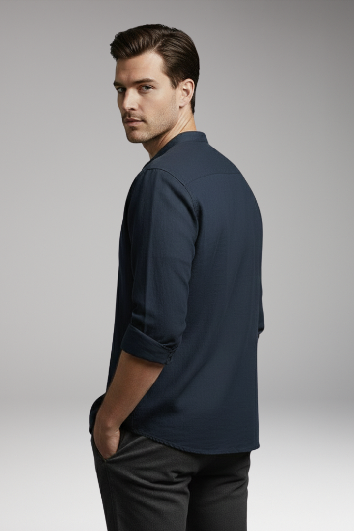Men’s Shirt with Stand Collar and Button Front