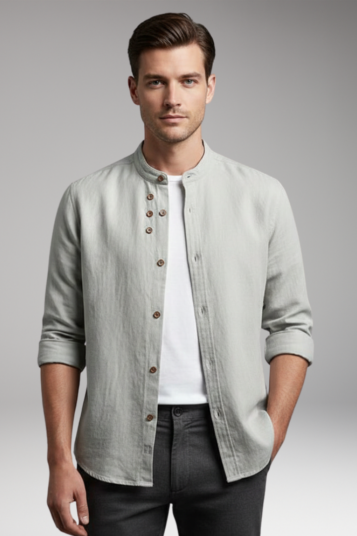 Men’s Shirt with Stand Collar and Button Front