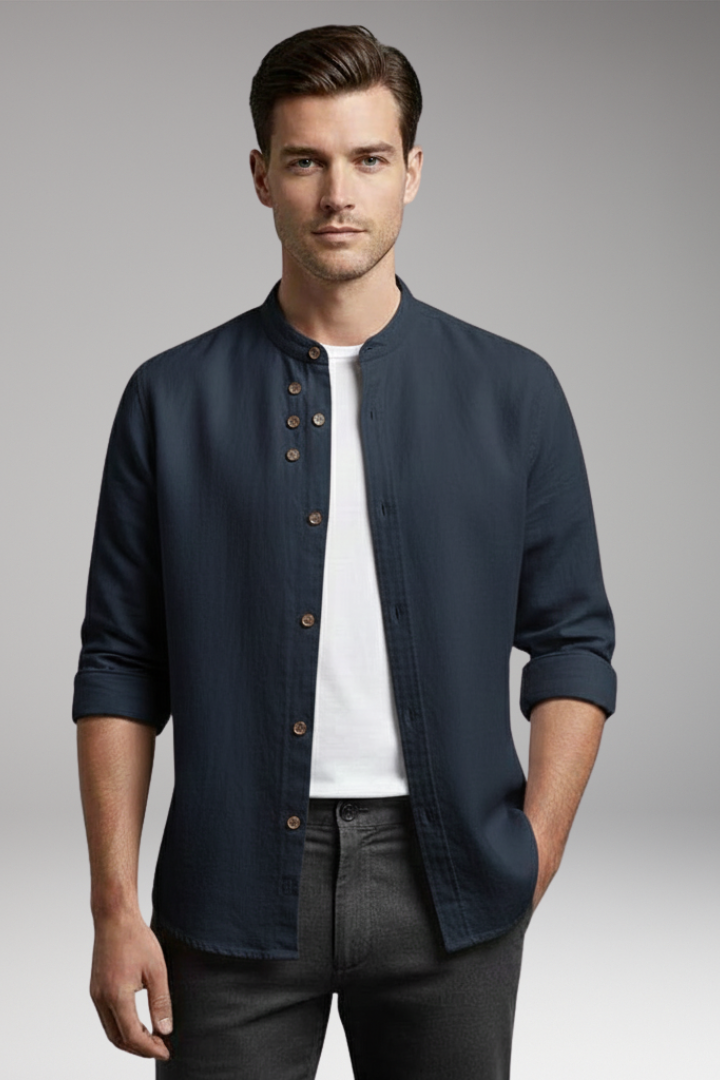 Men’s Shirt with Stand Collar and Button Front