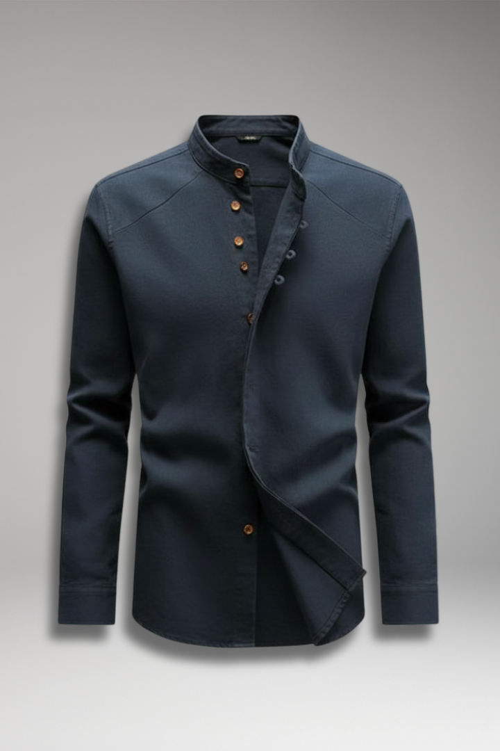 Men’s Shirt with Stand Collar and Button Front