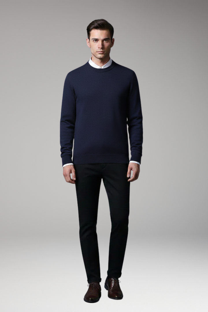 Men's Sweater with Round Neck and Long Sleeves