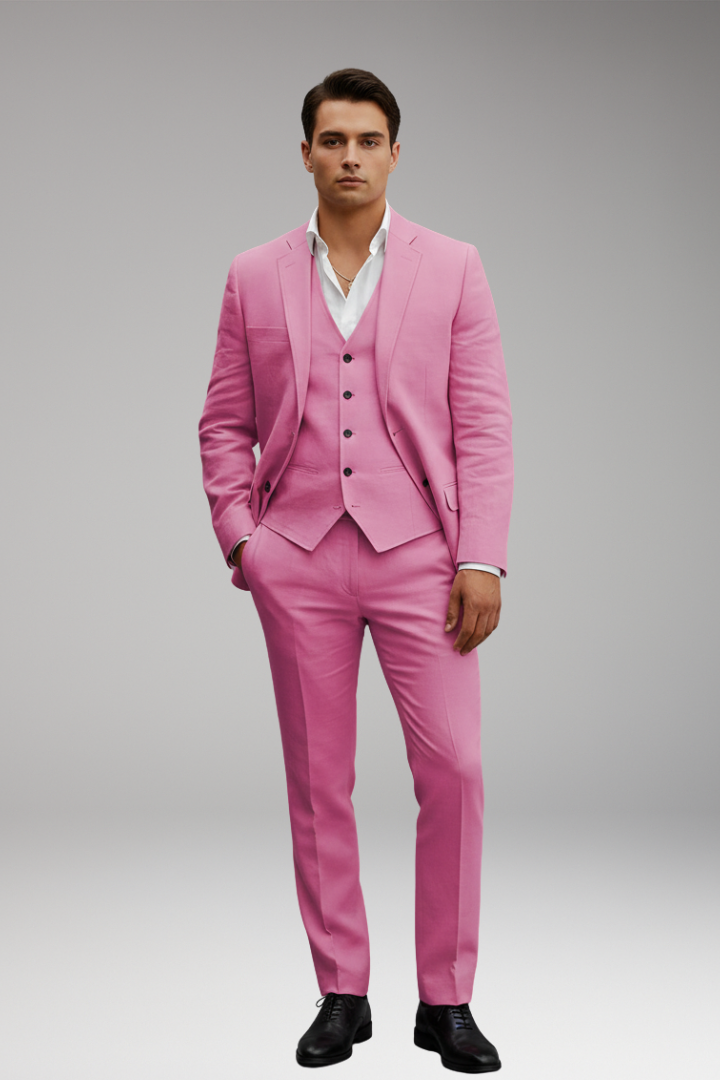Men's Three-Piece Suit with Buttoned Jacket and Waistcoat