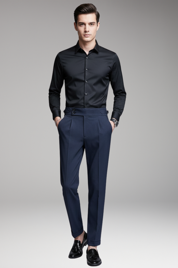 Men’s Trousers with Waist Tabs and Front Pleats