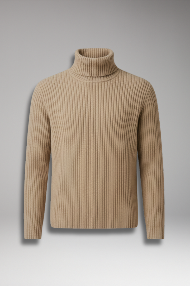 Men’s Turtleneck Sweater with Ribbed Knit and Structured Collar