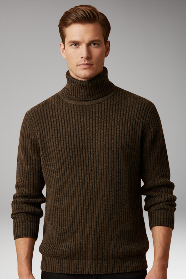 Men’s Turtleneck Sweater with Ribbed Knit and Structured Collar