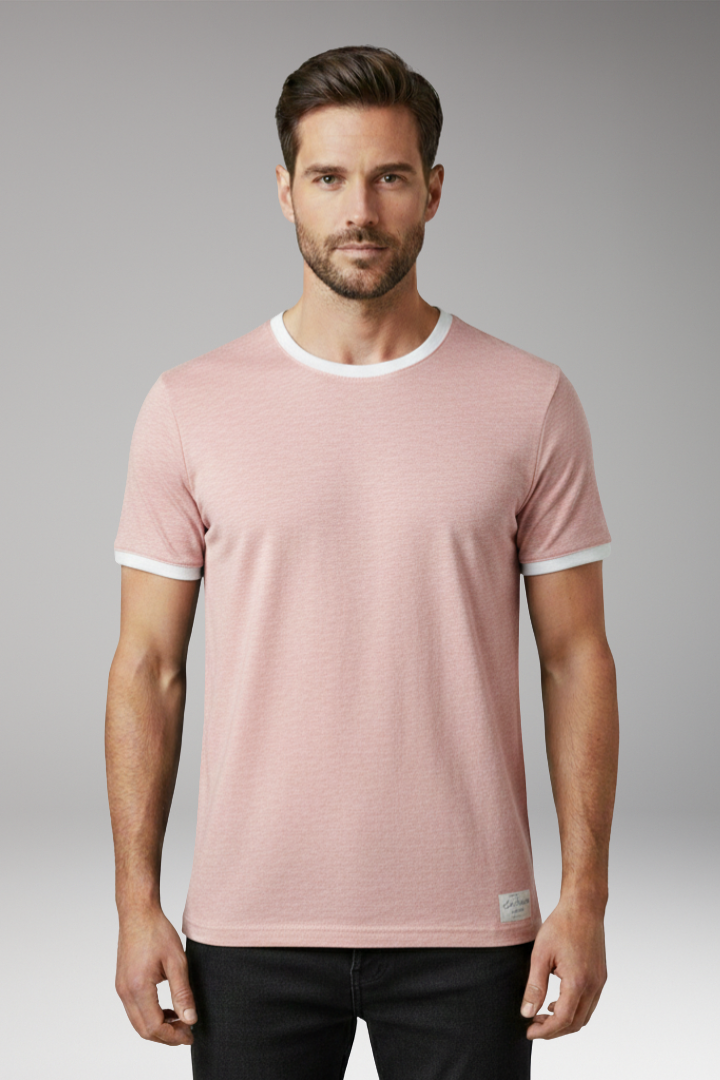 Men's Crew Neck T-Shirt with Short Sleeves and Shape-Retaining Design