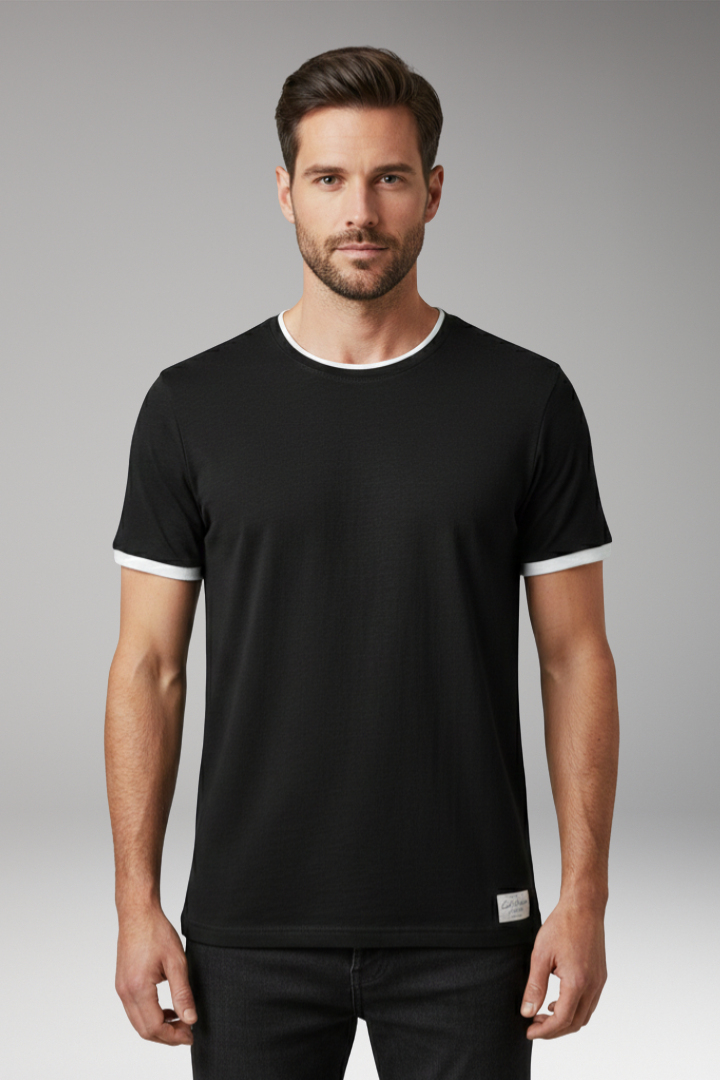 Men's Crew Neck T-Shirt with Short Sleeves and Shape-Retaining Design