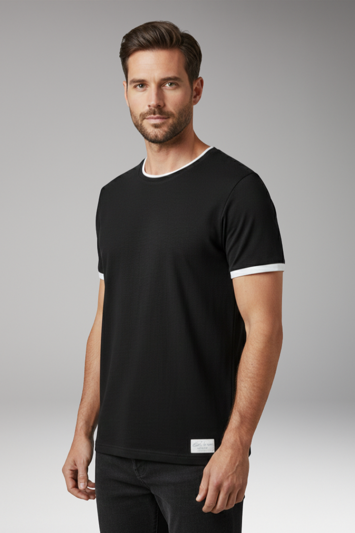 Men's Crew Neck T-Shirt with Short Sleeves and Shape-Retaining Design