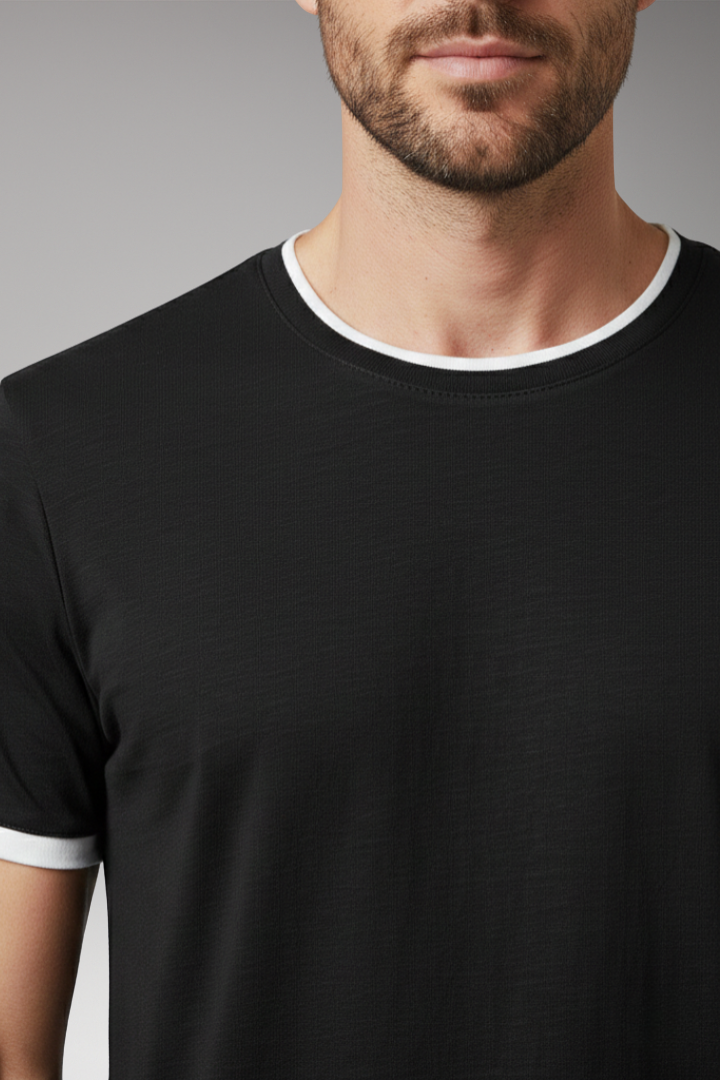 Men's Crew Neck T-Shirt with Short Sleeves and Shape-Retaining Design
