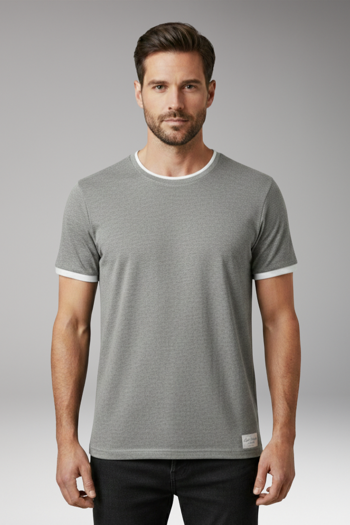 Men's Crew Neck T-Shirt with Short Sleeves and Shape-Retaining Design