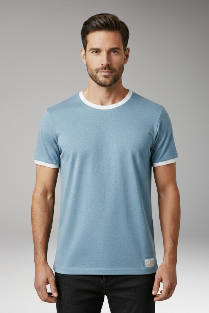 Men's Crew Neck T-Shirt with Short Sleeves and Shape-Retaining Design