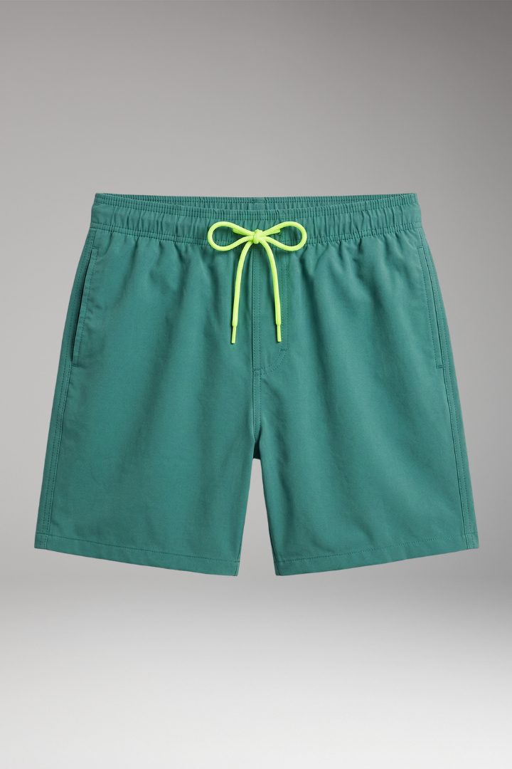 Men's Mid-Length Swim Trunks with Elastic Waistband and Side Pockets
