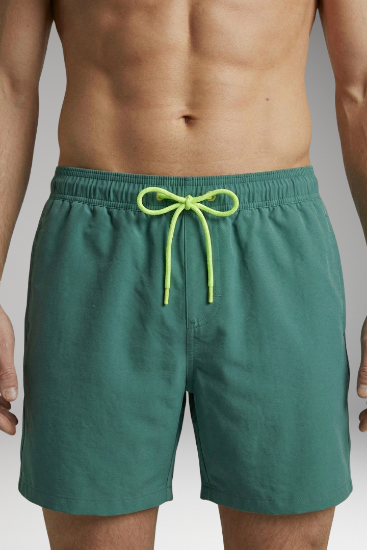 Men's Mid-Length Swim Trunks with Elastic Waistband and Side Pockets