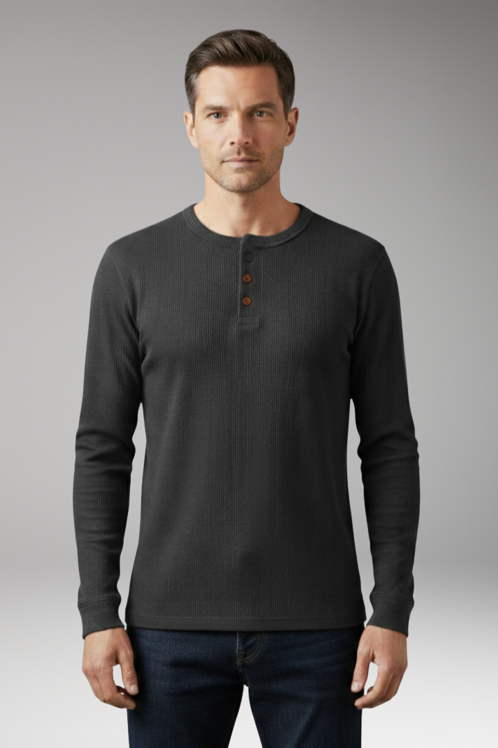 Men's Shirt with Button Placket and Ribbed Texture