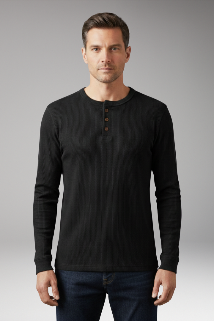 Men's Shirt with Button Placket and Ribbed Texture