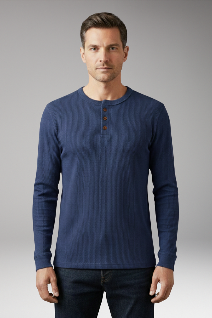 Men's Shirt with Button Placket and Ribbed Texture