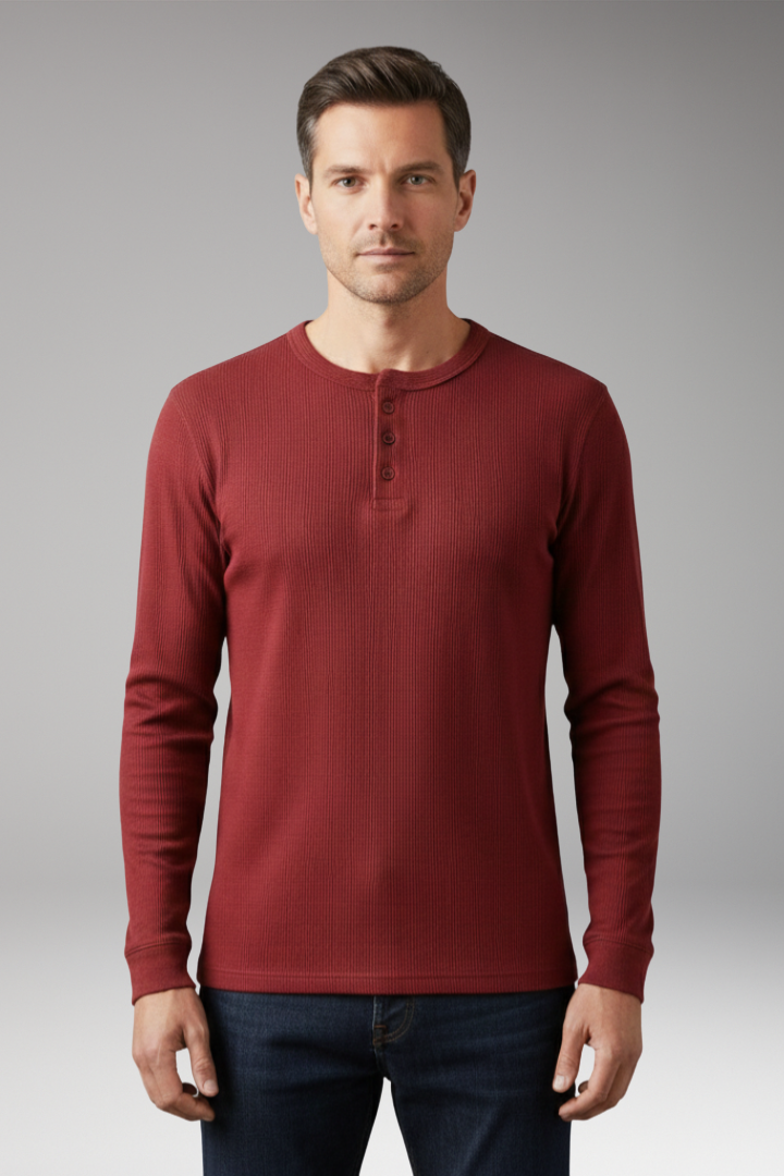 Men's Shirt with Button Placket and Ribbed Texture
