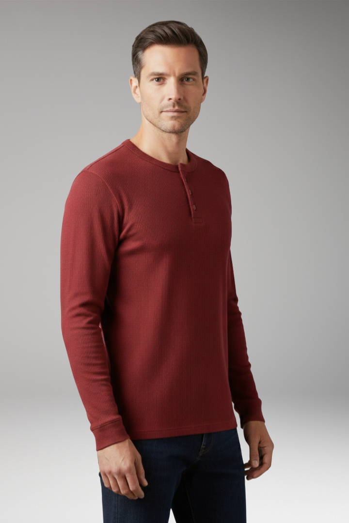 Men's Shirt with Button Placket and Ribbed Texture