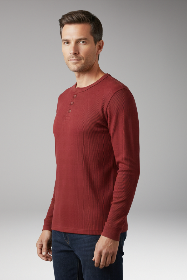 Men's Shirt with Button Placket and Ribbed Texture