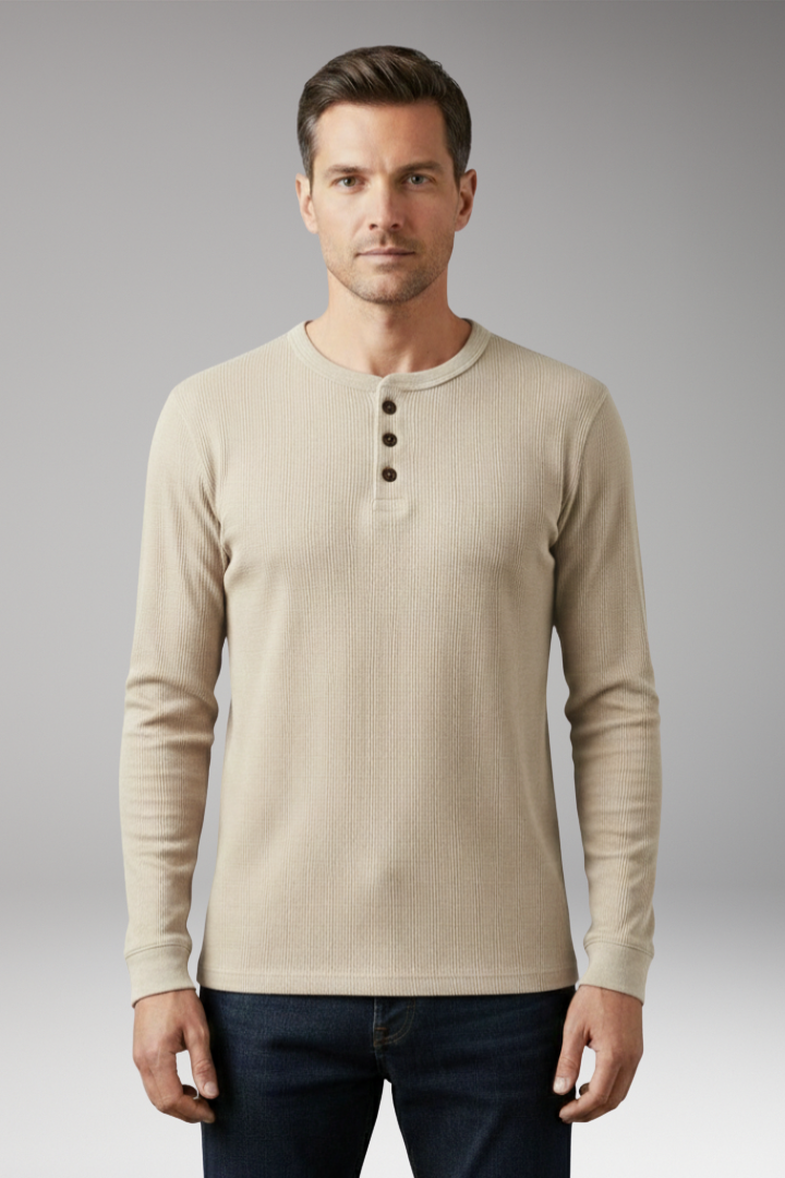 Men's Shirt with Button Placket and Ribbed Texture