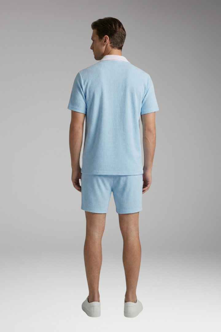 Men's Short Sleeve Shirt and Drawstring Shorts Set with Color Contrast