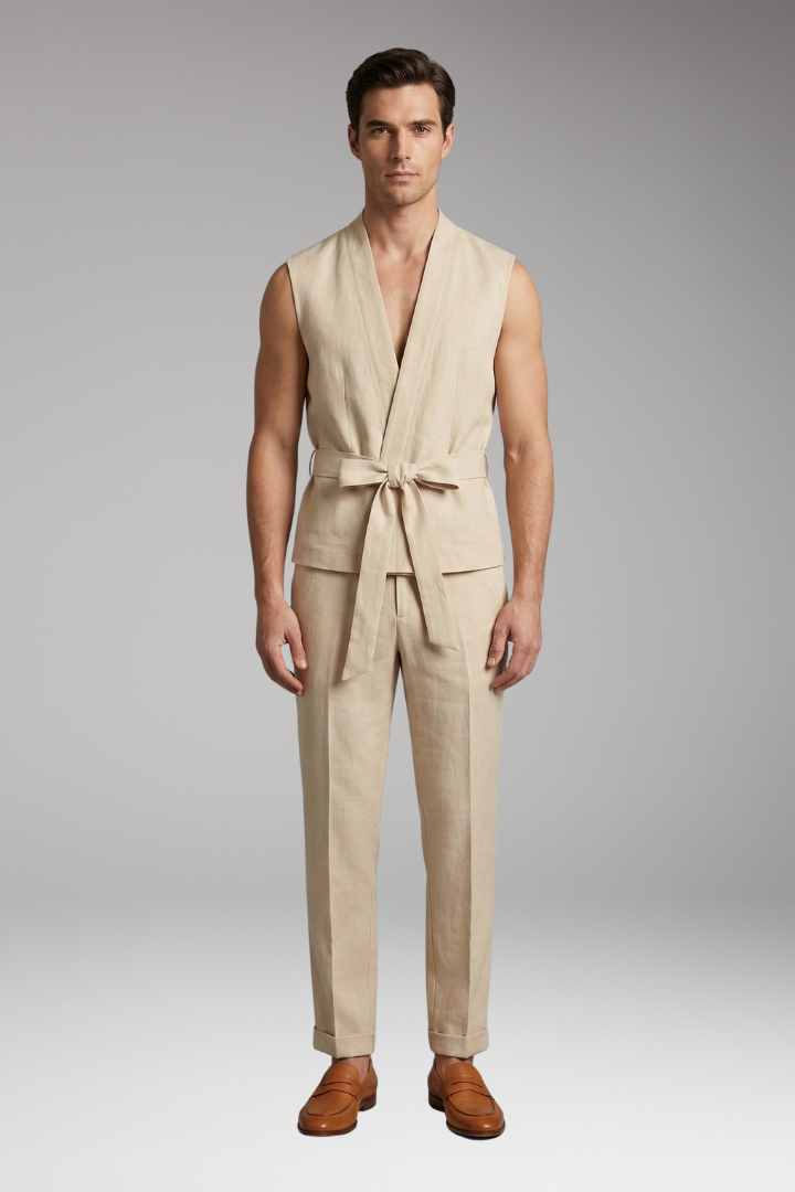 Men's Sleeveless Top and Drawstring Trousers Set