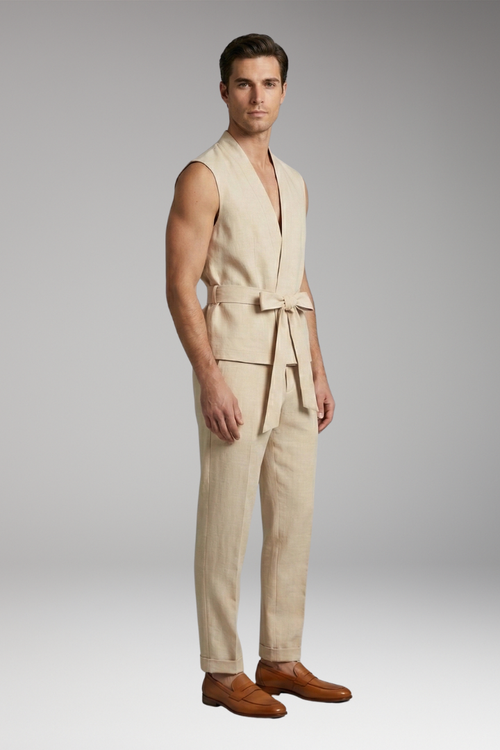 Men's Sleeveless Top and Drawstring Trousers Set