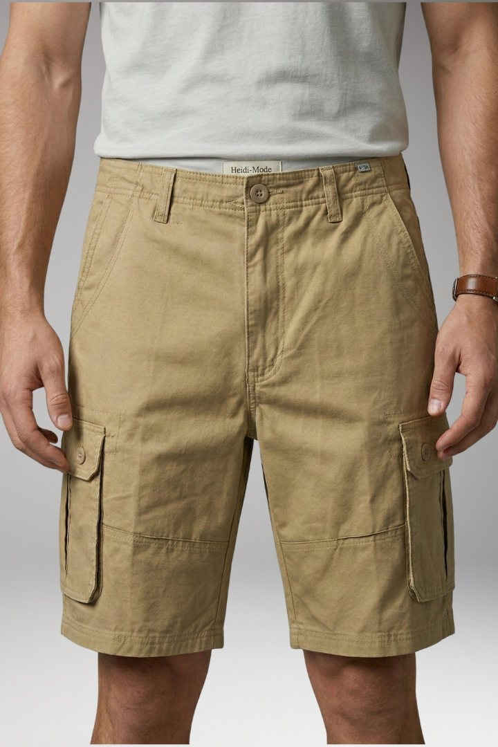 Men's Summer Cargo Shorts with Button Fastening and Side Pockets