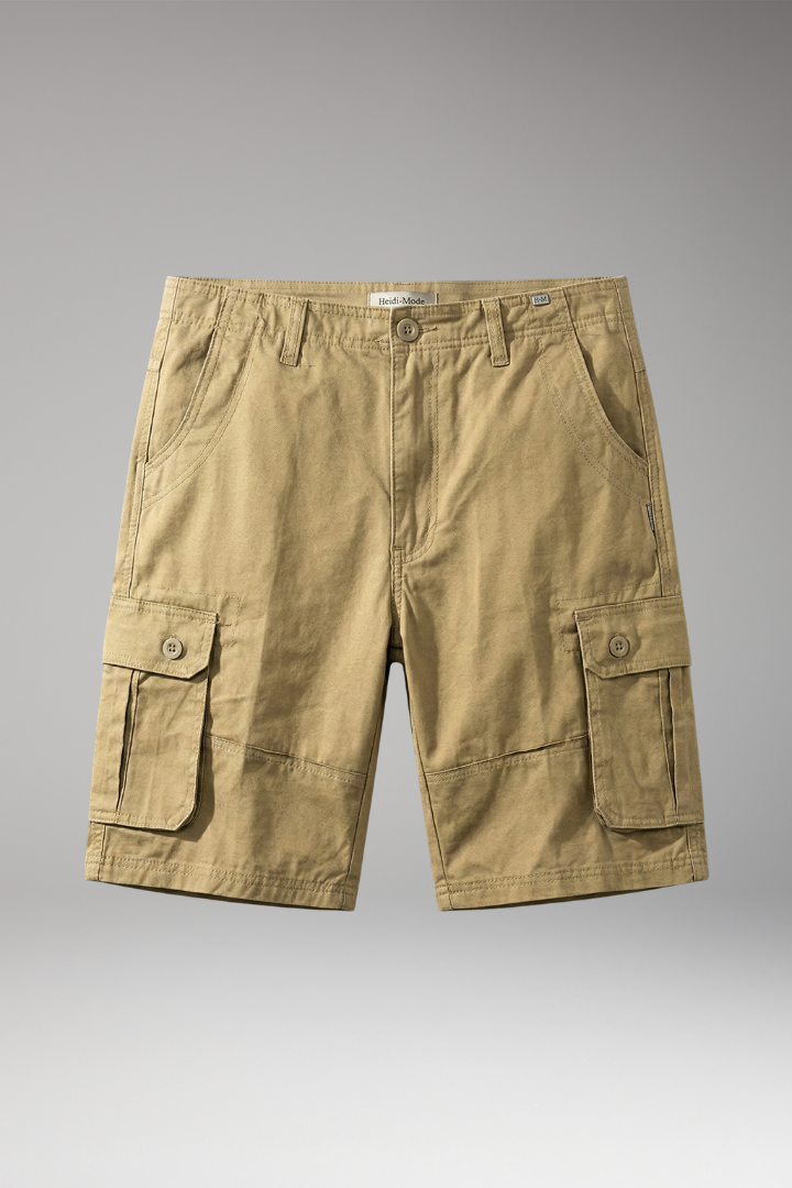 Men's Summer Cargo Shorts with Button Fastening and Side Pockets