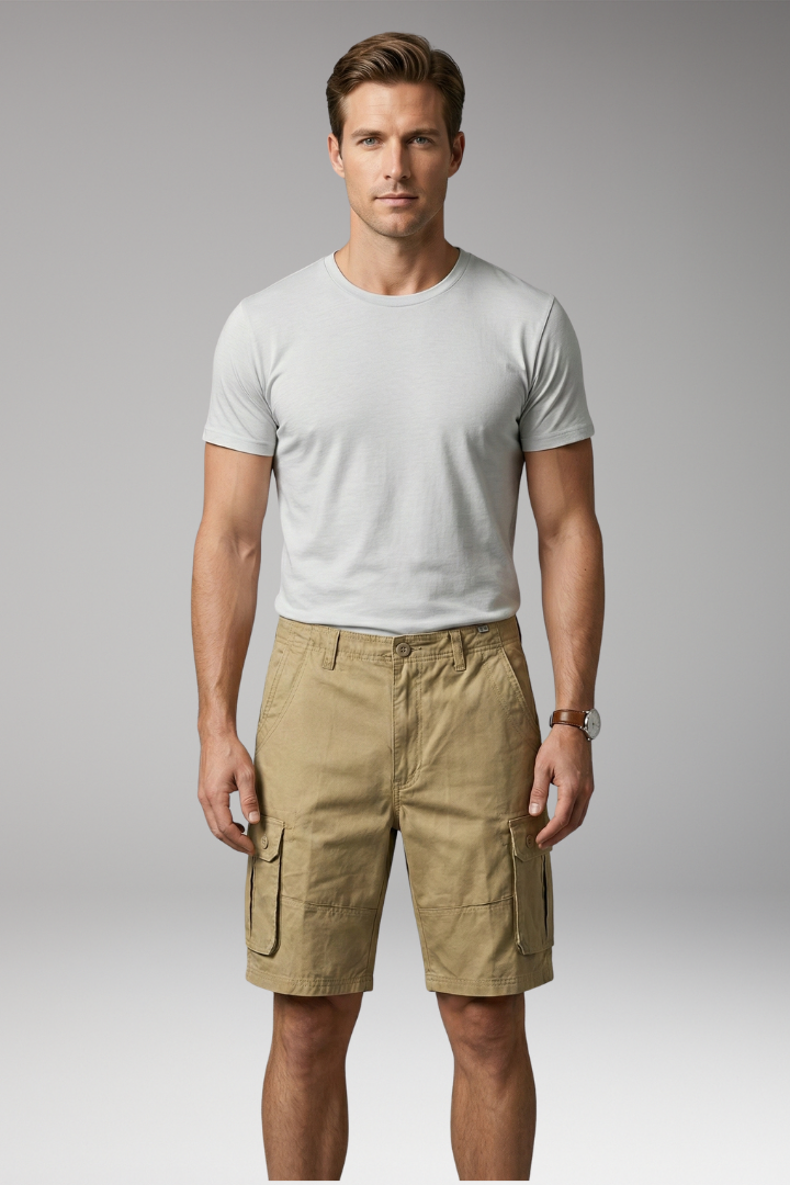 Men's Summer Cargo Shorts with Button Fastening and Side Pockets