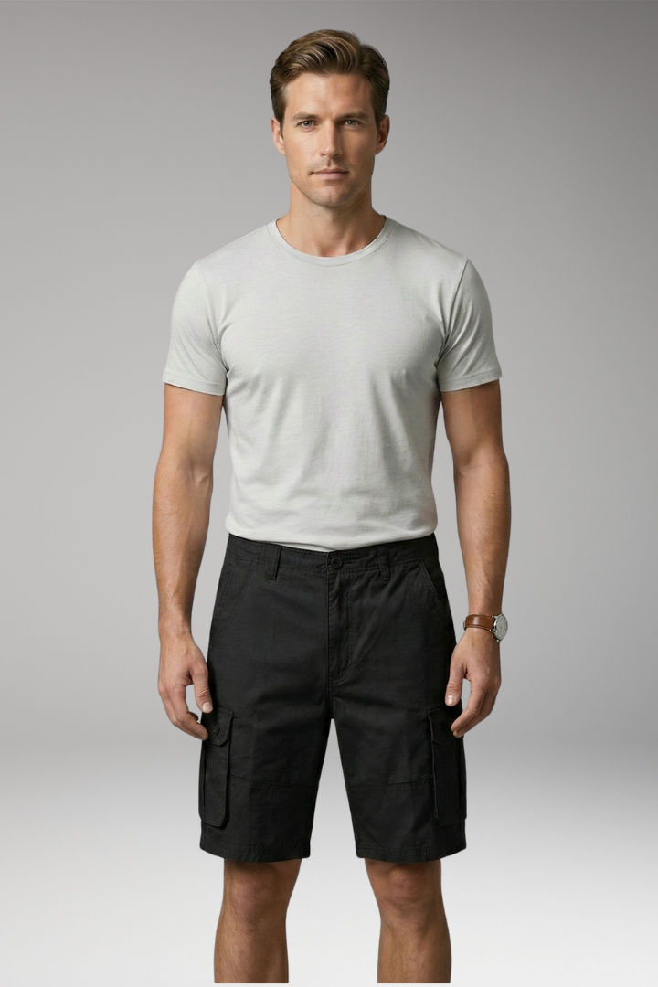 Men's Summer Cargo Shorts with Button Fastening and Side Pockets