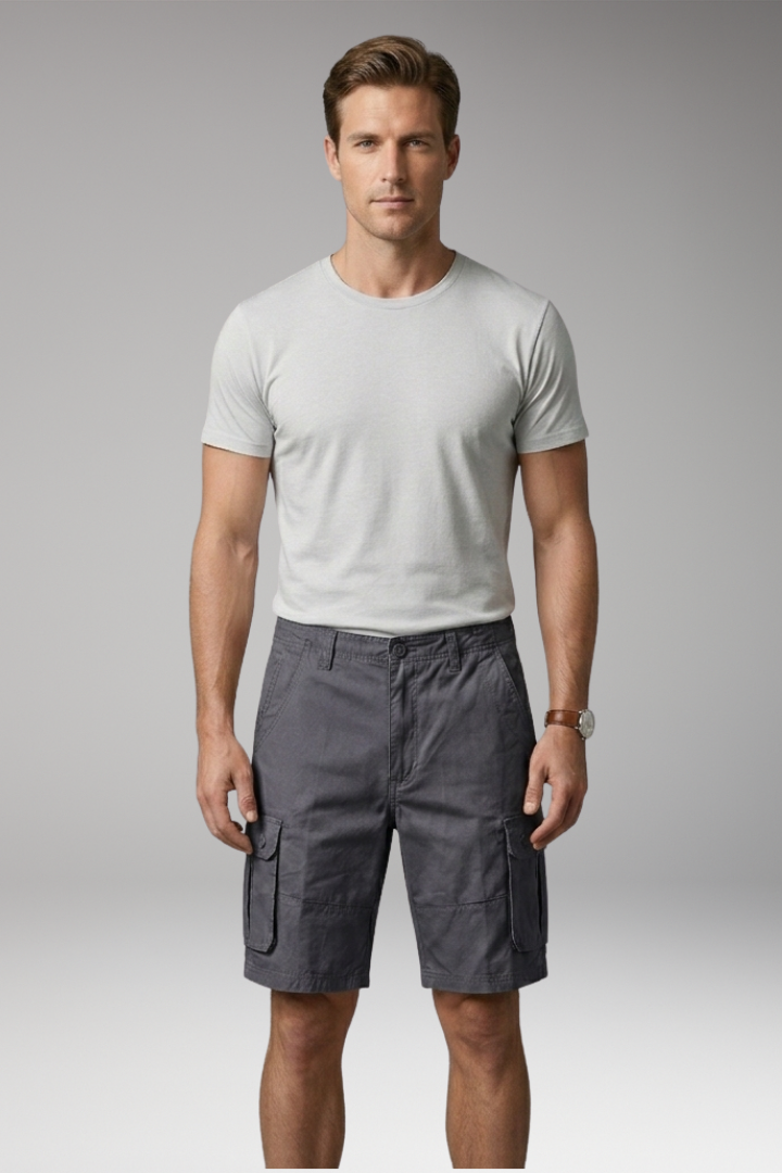 Men's Summer Cargo Shorts with Button Fastening and Side Pockets