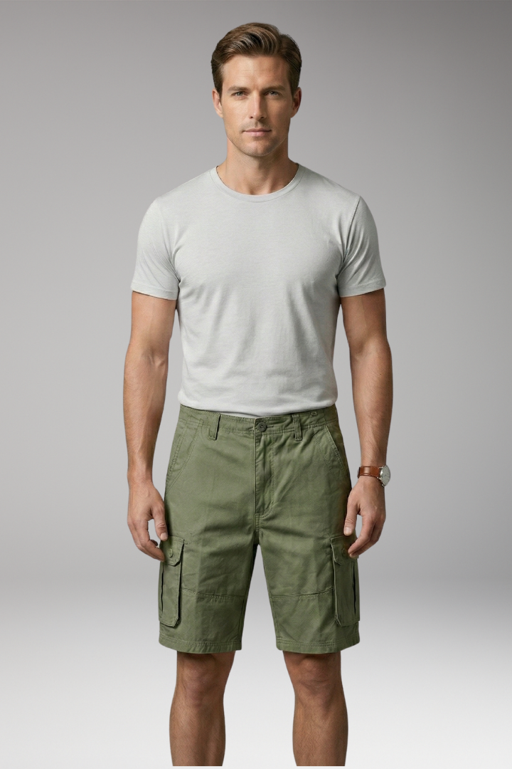 Men's Summer Cargo Shorts with Button Fastening and Side Pockets