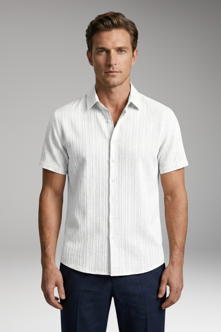 Men's Summer Shirt with Striped Design and Button Placket