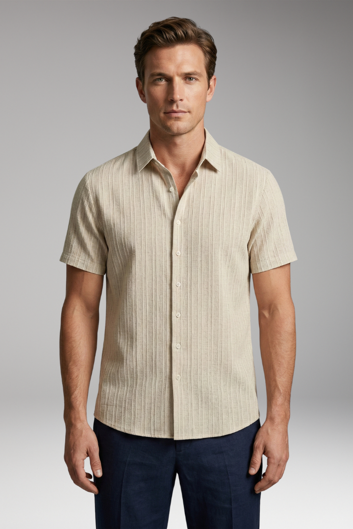 Men's Summer Shirt with Striped Design and Button Placket