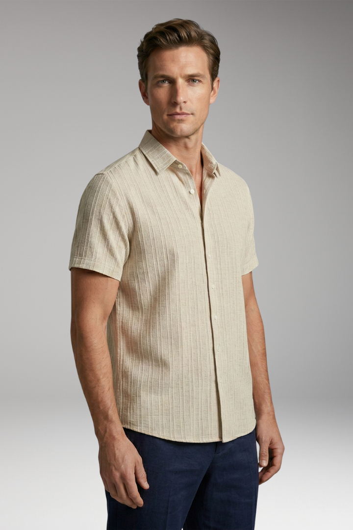 Men's Summer Shirt with Striped Design and Button Placket