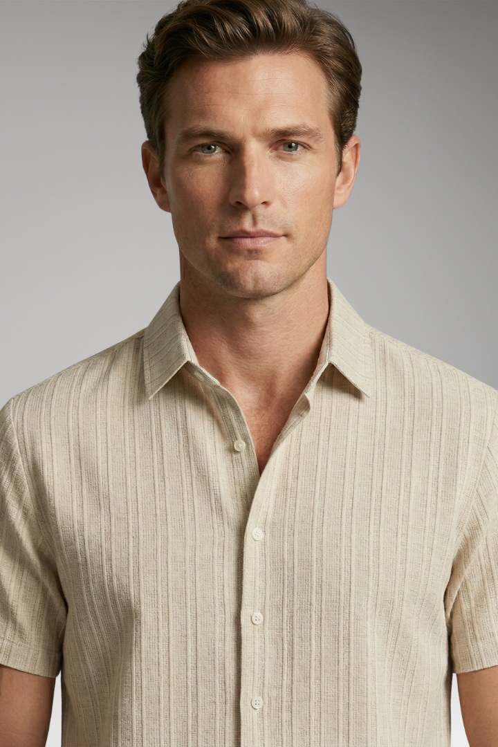 Men's Summer Shirt with Striped Design and Button Placket