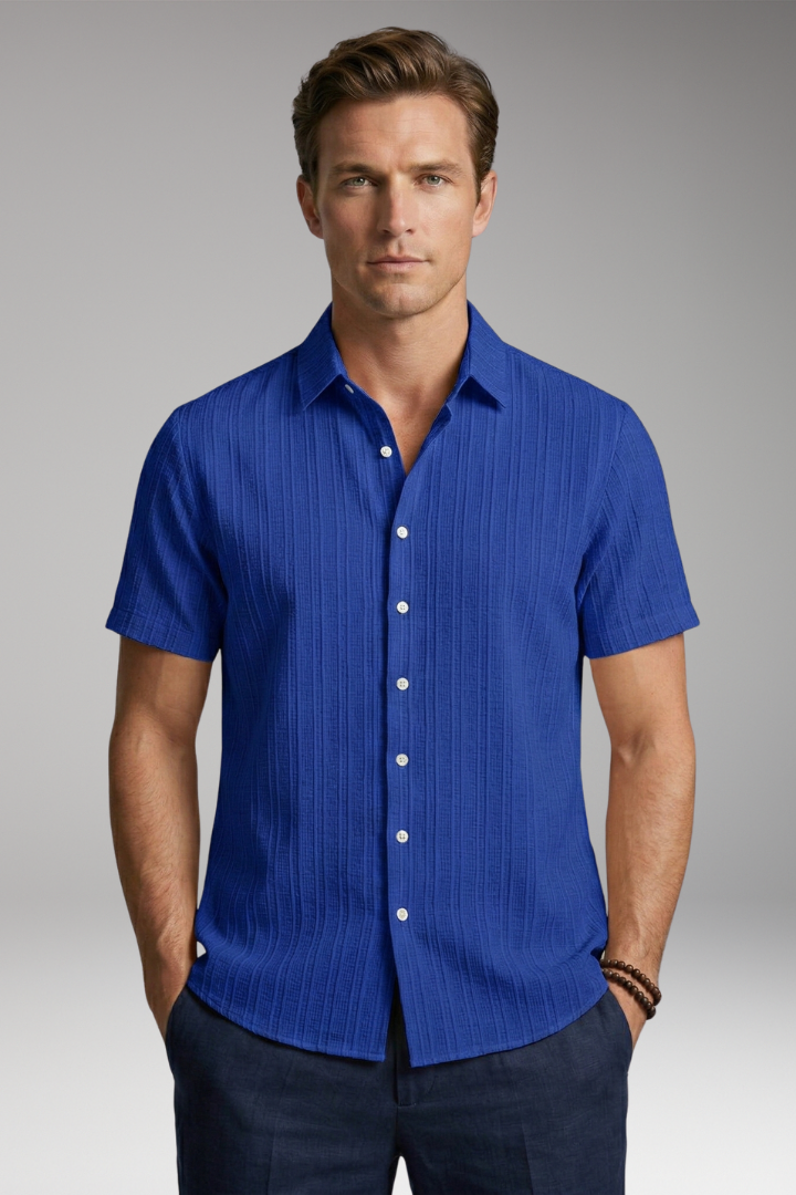 Men's Summer Shirt with Striped Design and Button Placket