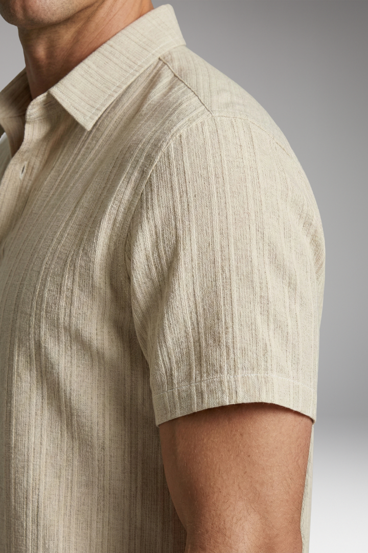 Men's Summer Shirt with Striped Design and Button Placket
