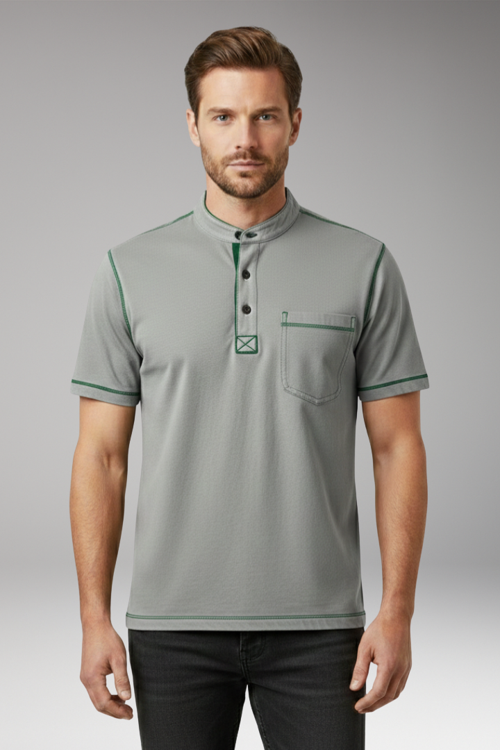 Men's T-shirt with Henley Neckline and Chest Pocket