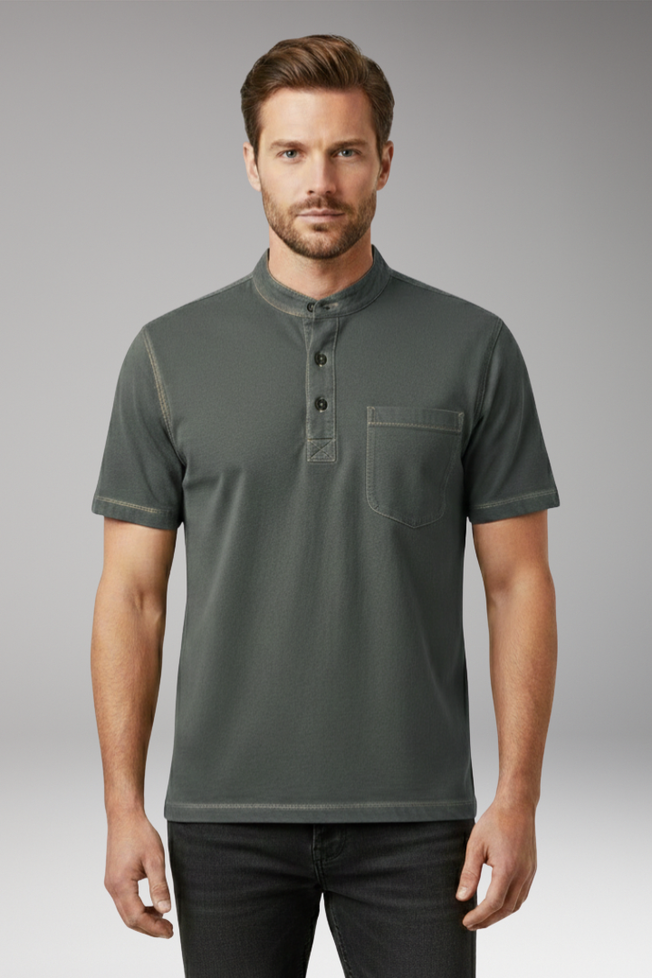 Men's T-shirt with Henley Neckline and Chest Pocket