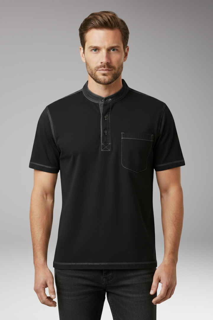 Men's T-shirt with Henley Neckline and Chest Pocket